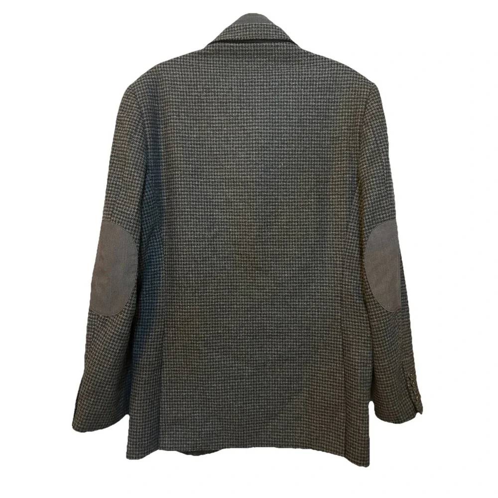 Marc Anthony Peacoat W/Bib Black‎ Gray Houndstooth Mens 40L Elbow Patch